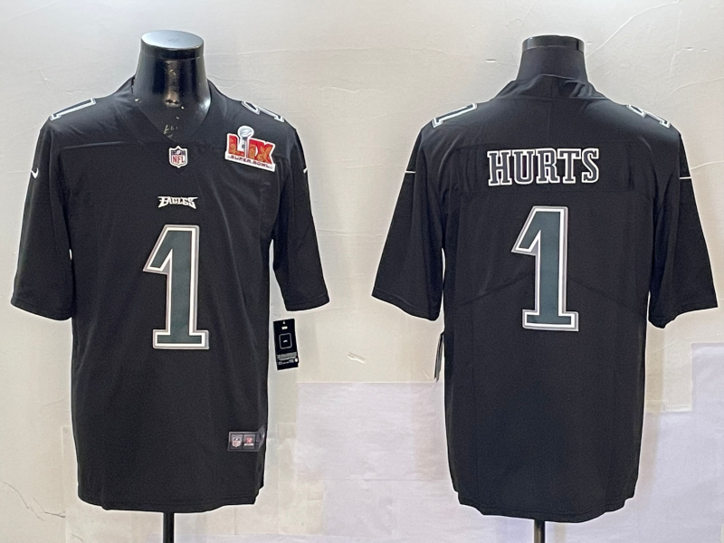 Men Philadelphia Eagles #1 Hurts black 2025 super bowl Nike NFL jersey style 5